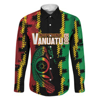 Vanuatu 46th Year Anniversary Family Matching Mermaid Dress and Hawaiian Shirt Tamtam Slit Drums Long God Yumi Stanap LT9 Dad's Shirt - Long Sleeve Black - Polynesian Pride