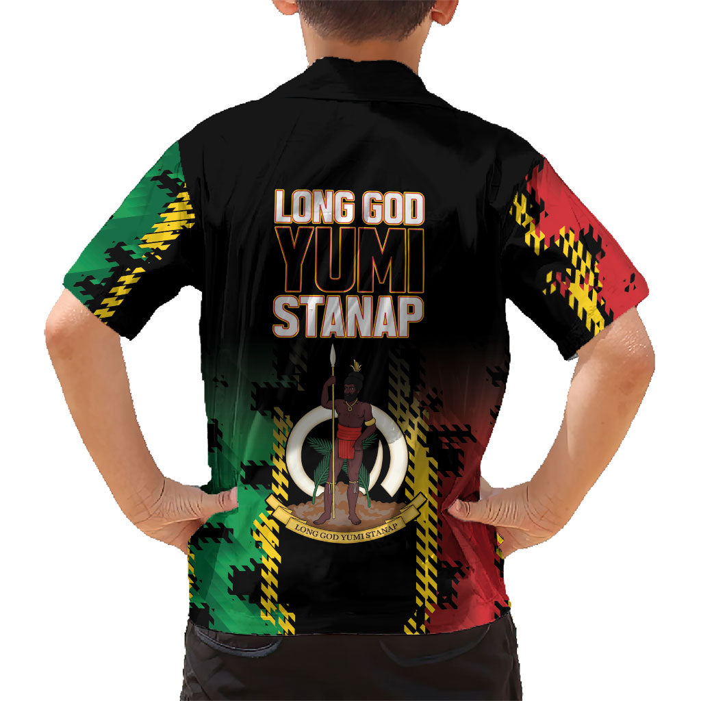 Vanuatu 46th Year Anniversary Family Matching Off The Shoulder Long Sleeve Dress and Hawaiian Shirt Tamtam Slit Drums Long God Yumi Stanap LT9 - Polynesian Pride