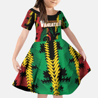 Vanuatu 46th Year Anniversary Family Matching Off Shoulder Short Dress and Hawaiian Shirt Tamtam Slit Drums Long God Yumi Stanap LT9 Daughter's Dress Black - Polynesian Pride