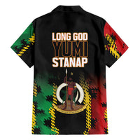 Vanuatu 46th Year Anniversary Family Matching Off Shoulder Short Dress and Hawaiian Shirt Tamtam Slit Drums Long God Yumi Stanap LT9 - Polynesian Pride