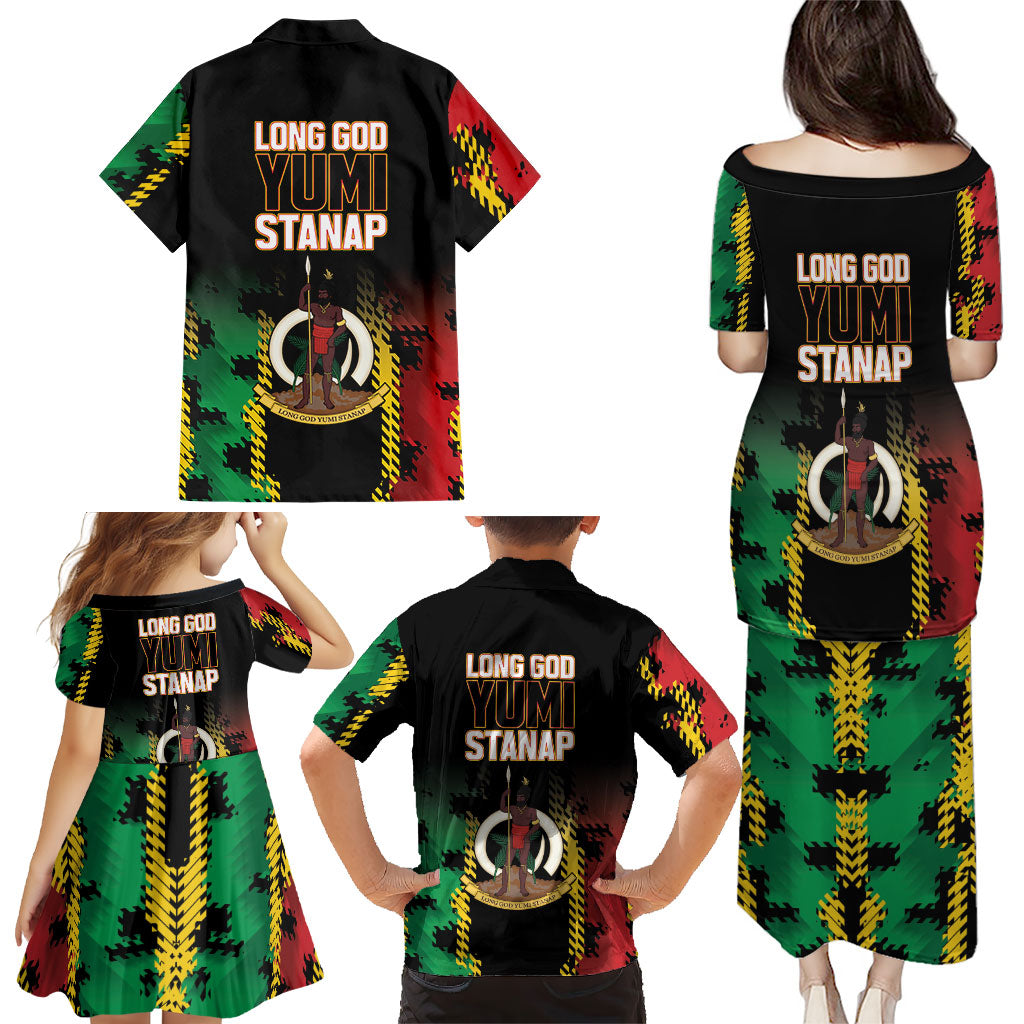 Vanuatu 46th Year Anniversary Family Matching Puletasi and Hawaiian Shirt Tamtam Slit Drums Long God Yumi Stanap LT9 - Polynesian Pride