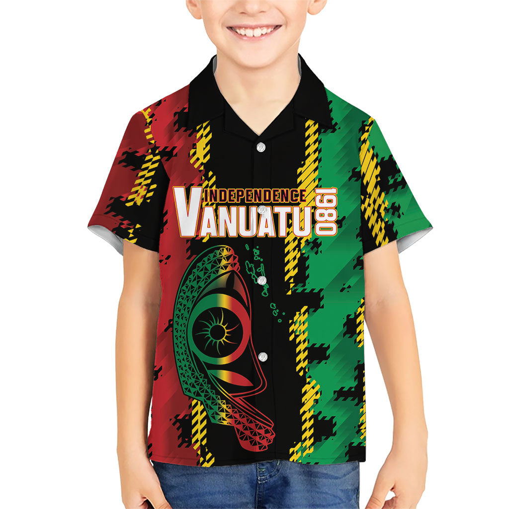 Vanuatu 46th Year Anniversary Family Matching Summer Maxi Dress and Hawaiian Shirt Tamtam Slit Drums Long God Yumi Stanap LT9 Son's Shirt Black - Polynesian Pride