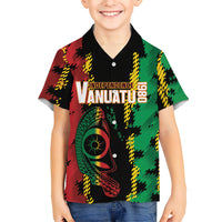 Vanuatu 46th Year Anniversary Family Matching Tank Maxi Dress and Hawaiian Shirt Tamtam Slit Drums Long God Yumi Stanap LT9 Son's Shirt Black - Polynesian Pride