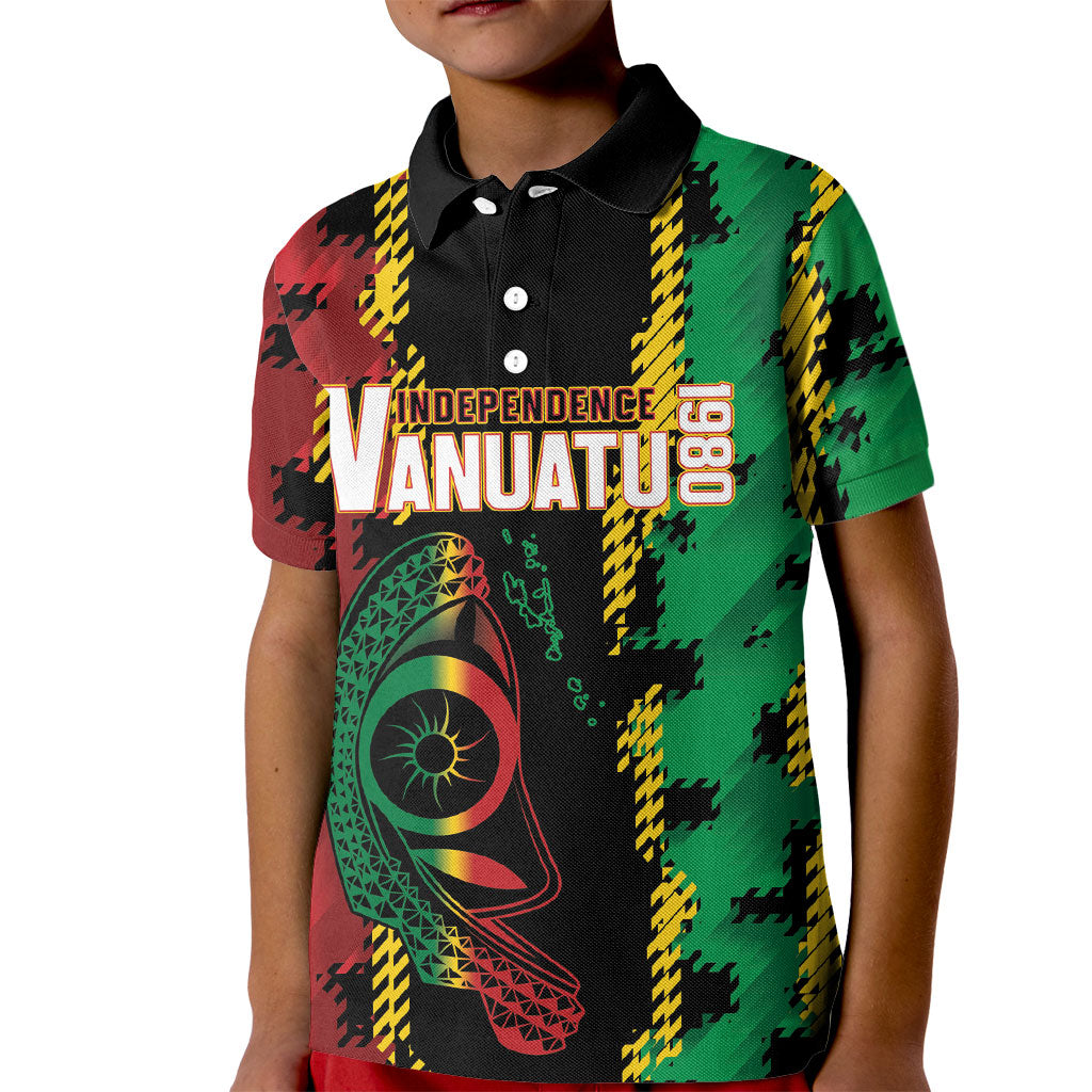 Vanuatu 46th Year Anniversary Kid Polo Shirt Tamtam Slit Drums Long God Yumi Stanap LT9 Kid Black - Polynesian Pride