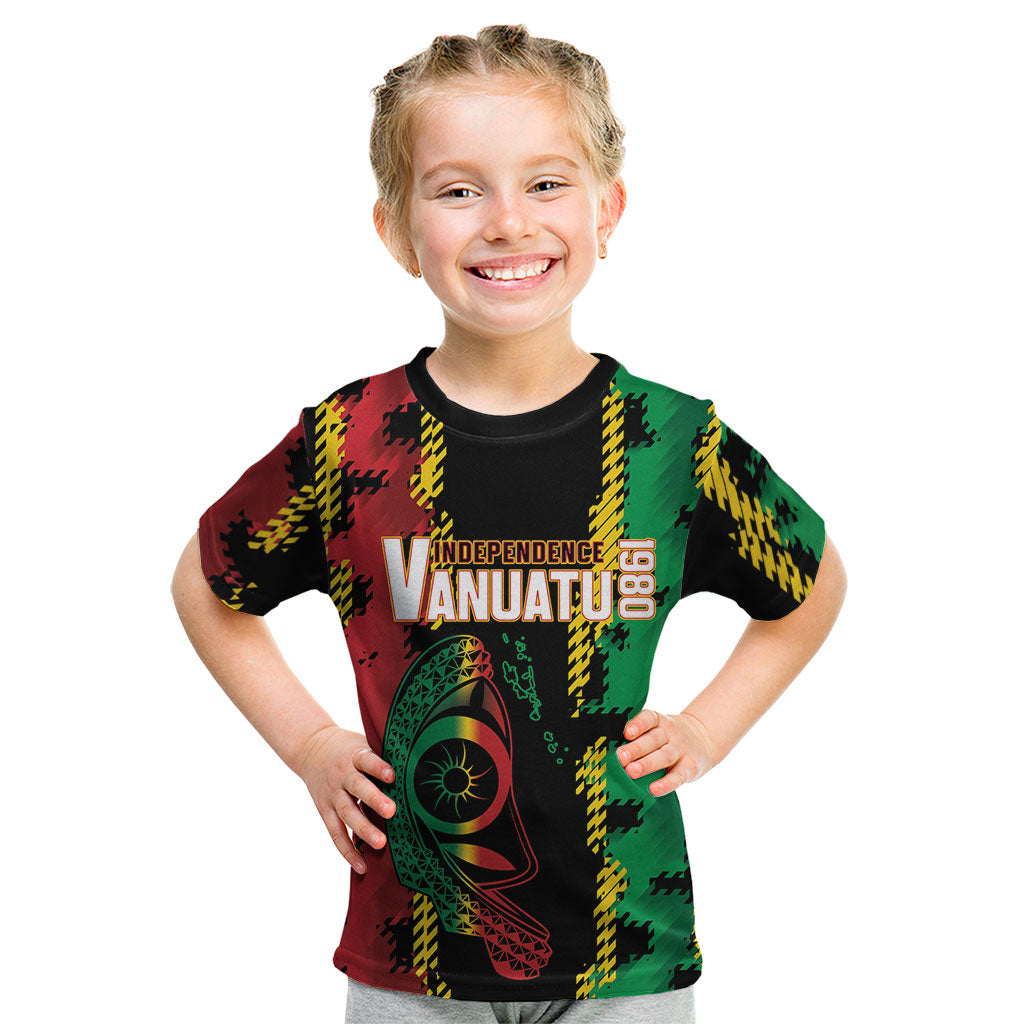 Vanuatu 46th Year Anniversary Kid T Shirt Tamtam Slit Drums Long God Yumi Stanap