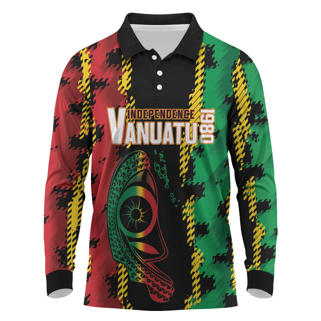 Vanuatu 46th Year Anniversary Long Sleeve Polo Shirt Tamtam Slit Drums Long God Yumi Stanap LT9 Black - Polynesian Pride