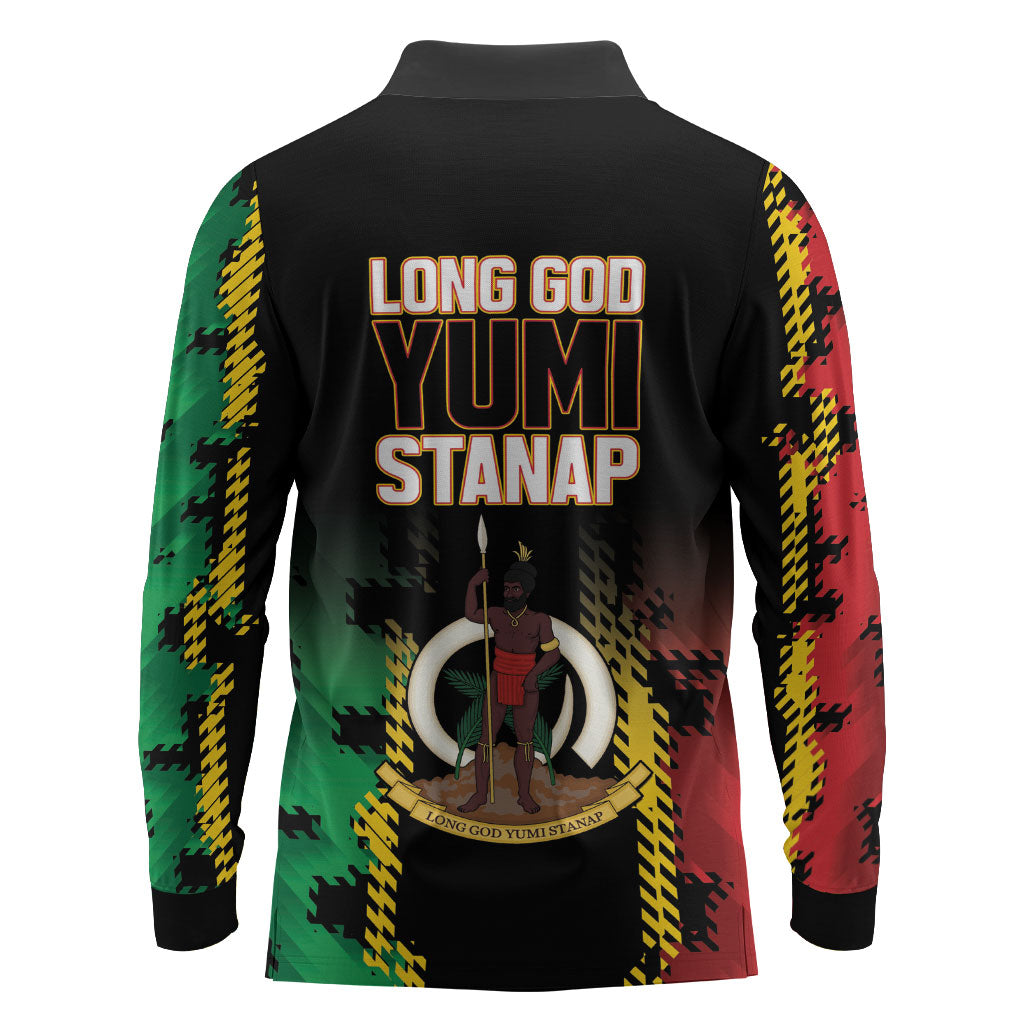 Vanuatu 46th Year Anniversary Long Sleeve Polo Shirt Tamtam Slit Drums Long God Yumi Stanap LT9 - Polynesian Pride