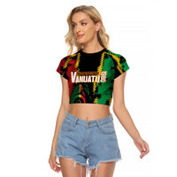 Vanuatu 46th Year Anniversary Raglan Cropped T Shirt Tamtam Slit Drums Long God Yumi Stanap LT9 Female Black - Polynesian Pride