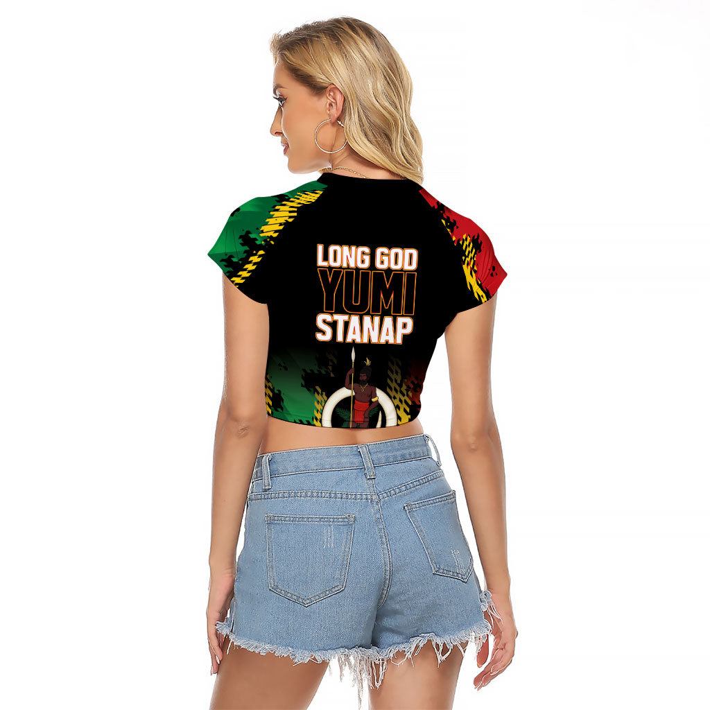Vanuatu 46th Year Anniversary Raglan Cropped T Shirt Tamtam Slit Drums Long God Yumi Stanap LT9 - Polynesian Pride
