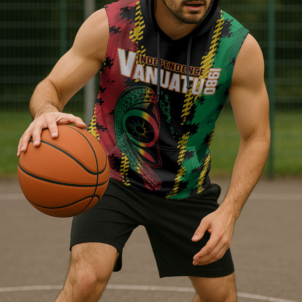 Vanuatu 46th Year Anniversary Sleeveless Hoodie Tamtam Slit Drums Long God Yumi Stanap LT9 - Polynesian Pride