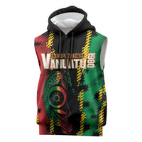 Vanuatu 46th Year Anniversary Sleeveless Zip Hoodie Tamtam Slit Drums Long God Yumi Stanap LT9 Black - Polynesian Pride