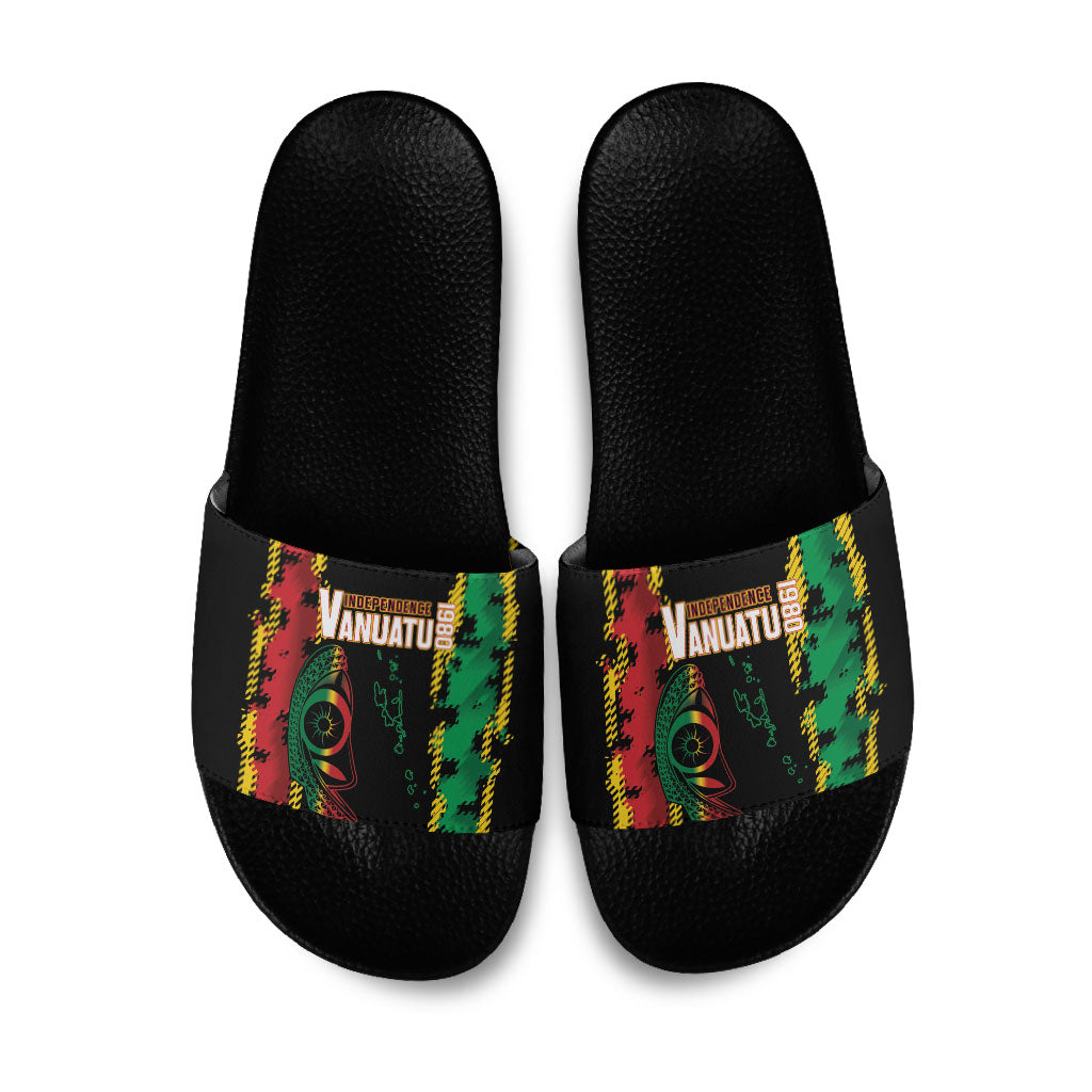 Vanuatu 46th Year Anniversary Slide Sandals Tamtam Slit Drums Long God Yumi Stanap LT9 Black - Polynesian Pride