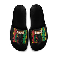 Vanuatu 46th Year Anniversary Slide Sandals Tamtam Slit Drums Long God Yumi Stanap LT9 Black - Polynesian Pride