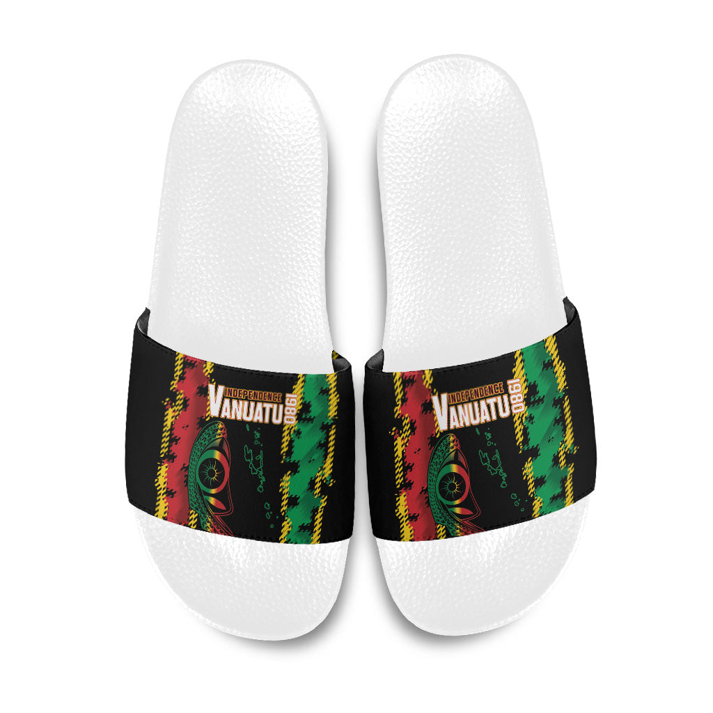 Vanuatu 46th Year Anniversary Slide Sandals Tamtam Slit Drums Long God Yumi Stanap LT9 Black - Polynesian Pride