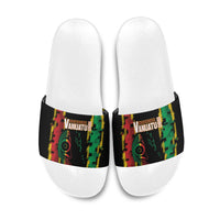 Vanuatu 46th Year Anniversary Slide Sandals Tamtam Slit Drums Long God Yumi Stanap LT9 Black - Polynesian Pride