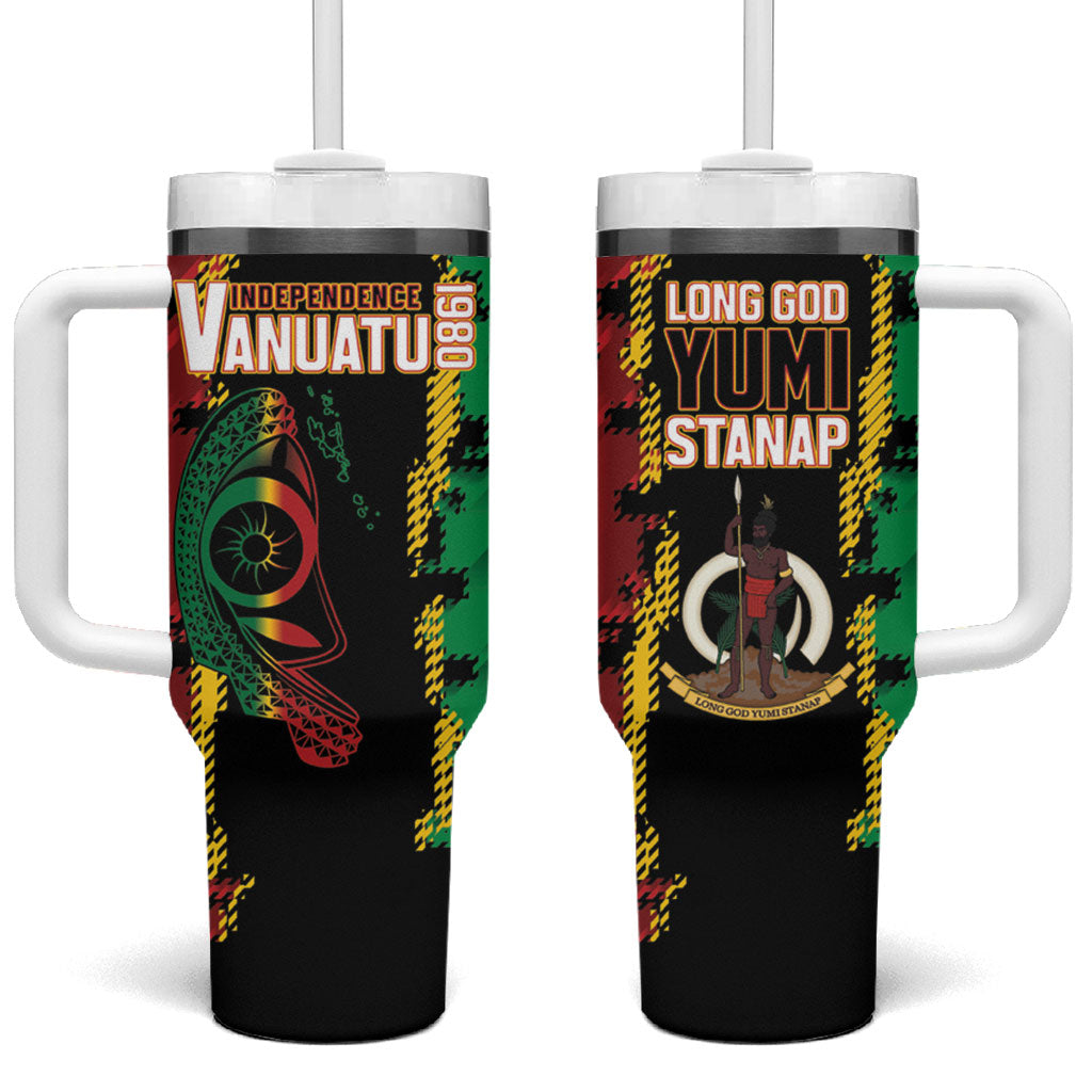 Vanuatu 46th Year Anniversary Tumbler With Handle Tamtam Slit Drums Long God Yumi Stanap