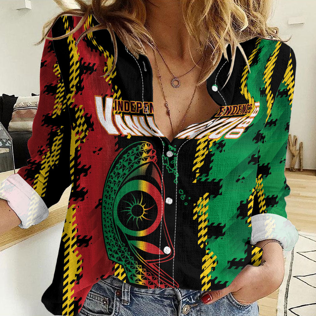 Vanuatu 46th Year Anniversary Women Casual Shirt Tamtam Slit Drums Long God Yumi Stanap LT9 Female Black - Polynesian Pride
