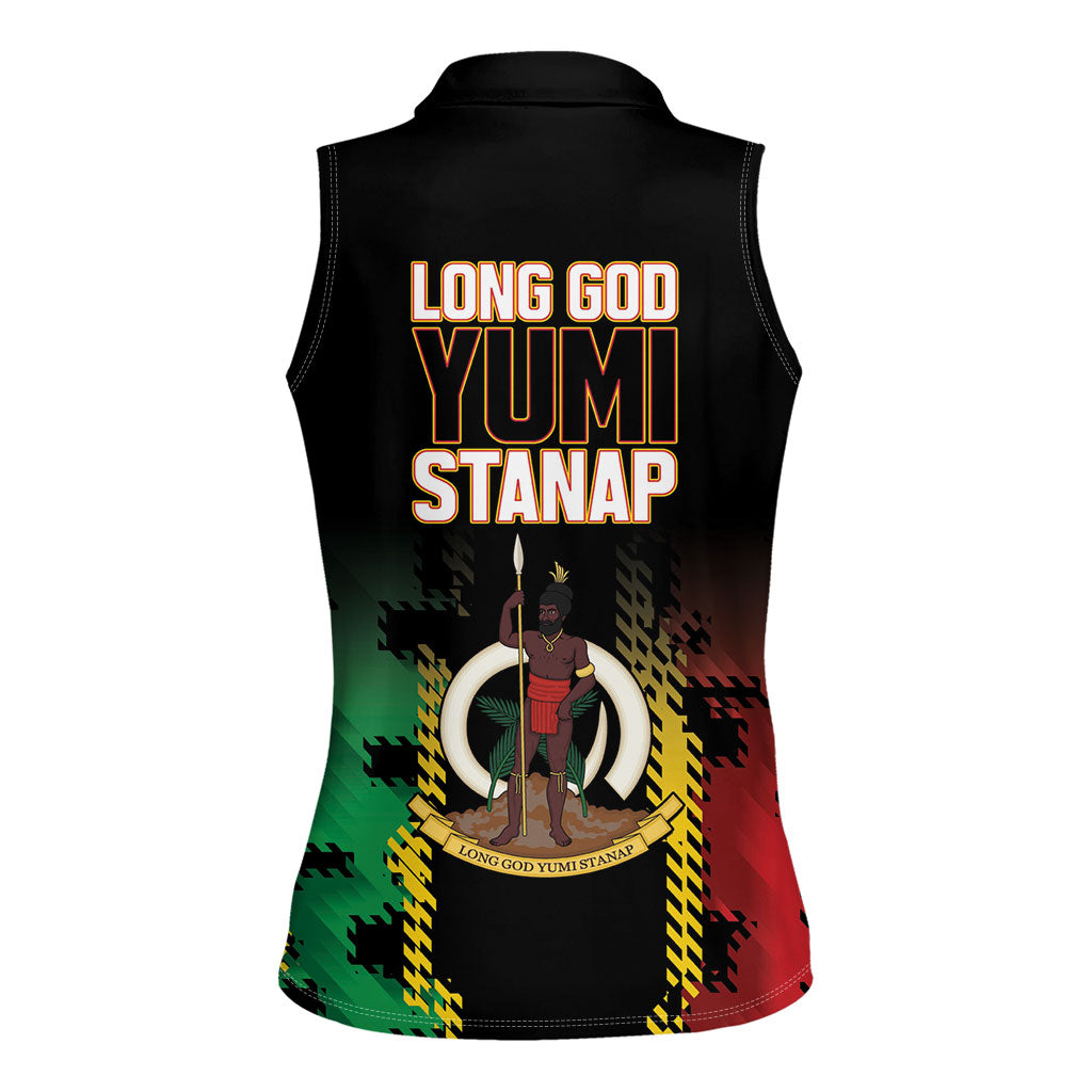 Vanuatu 46th Year Anniversary Women Sleeveless Polo Shirt Tamtam Slit Drums Long God Yumi Stanap LT9 - Polynesian Pride