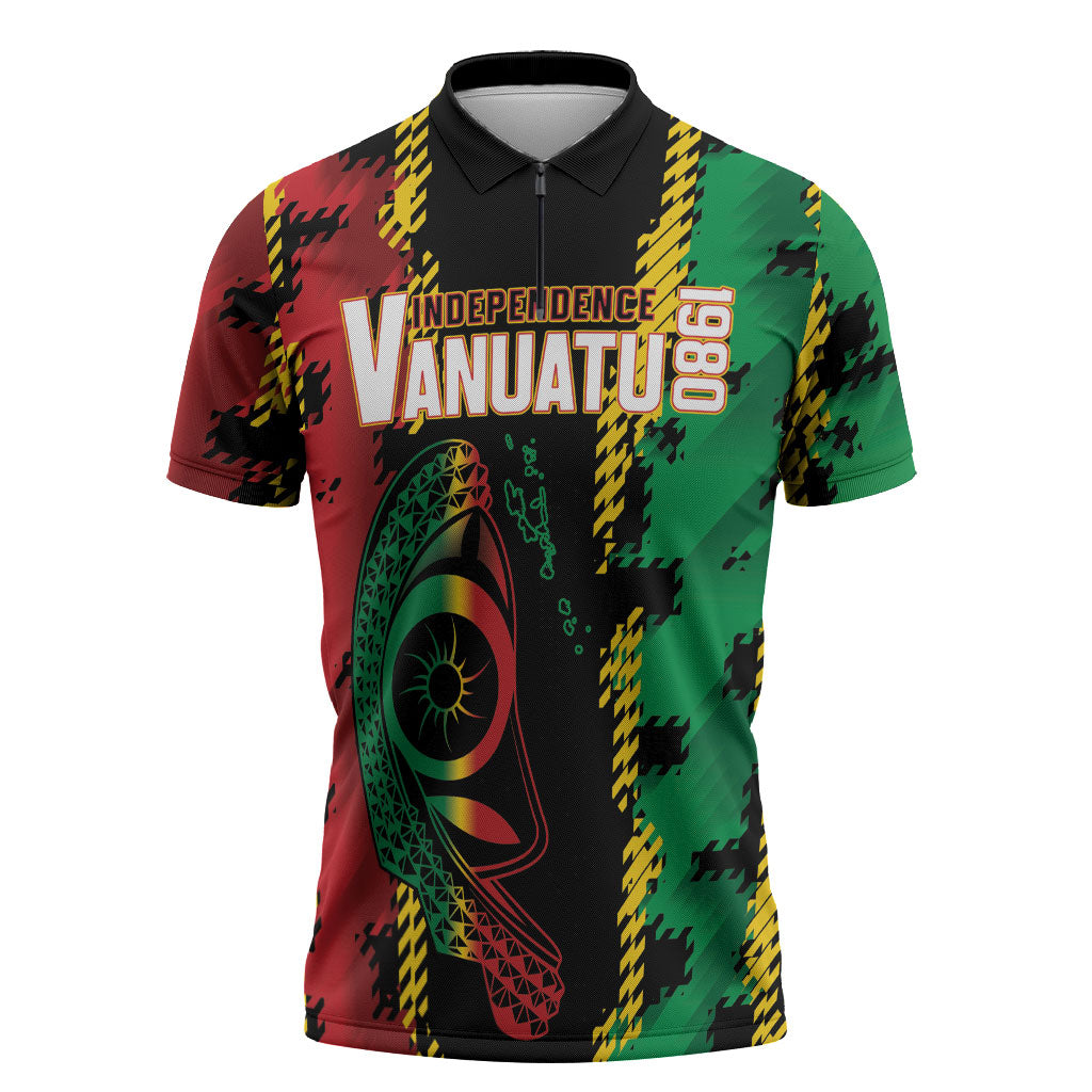 Vanuatu 46th Year Anniversary Zipper Polo Shirt Tamtam Slit Drums Long God Yumi Stanap