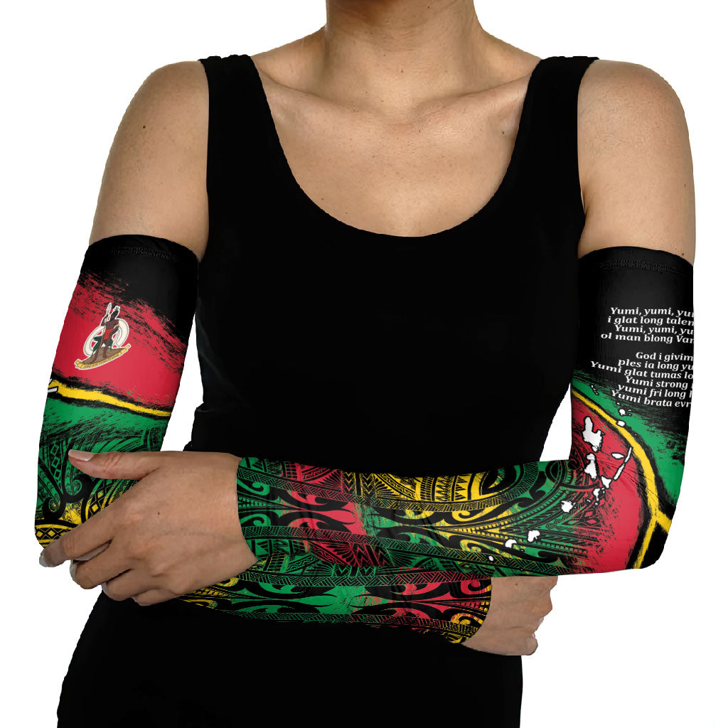 Vanuatu 46th Year Anniversary Arm Sleeves Vintage Grunge Vanuatu Flag Heritage