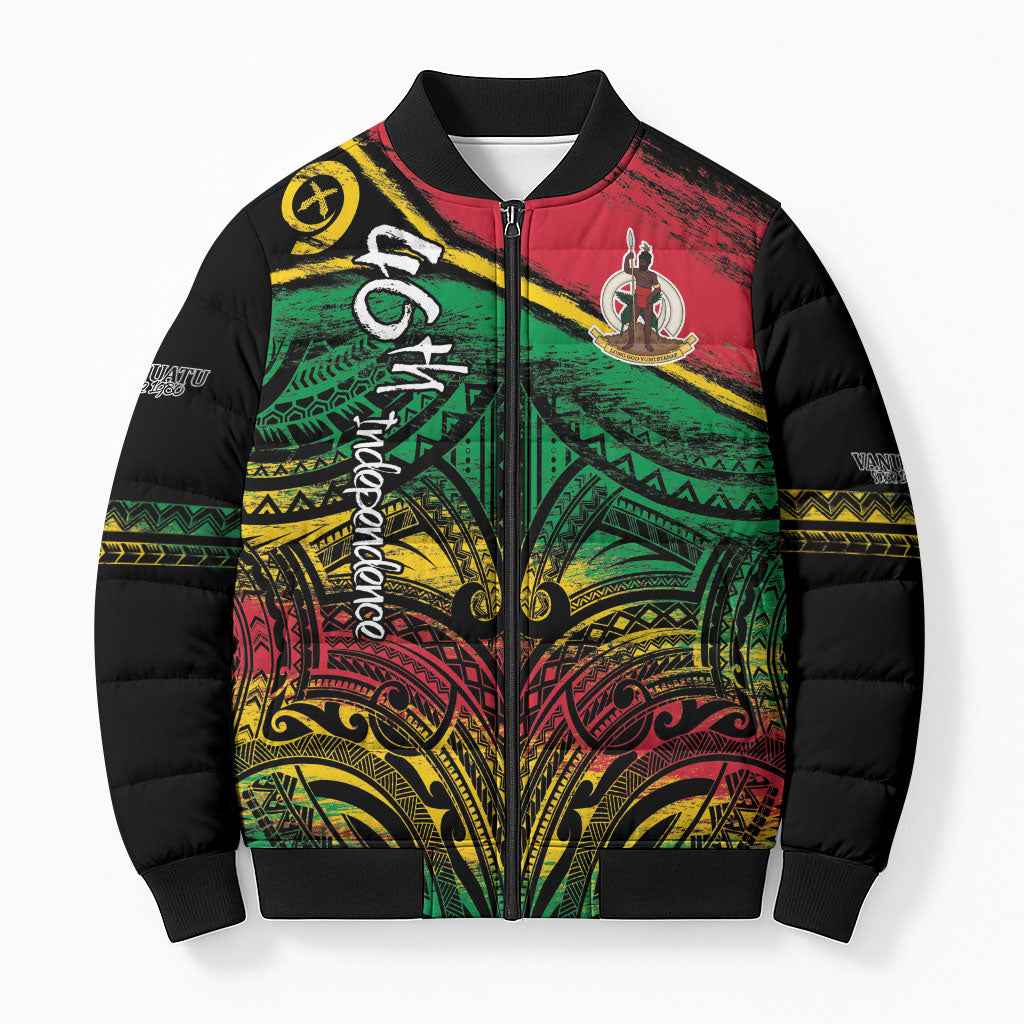 Vanuatu 46th Year Anniversary Bomber Puffer Jacket Vintage Grunge Vanuatu Flag Heritage