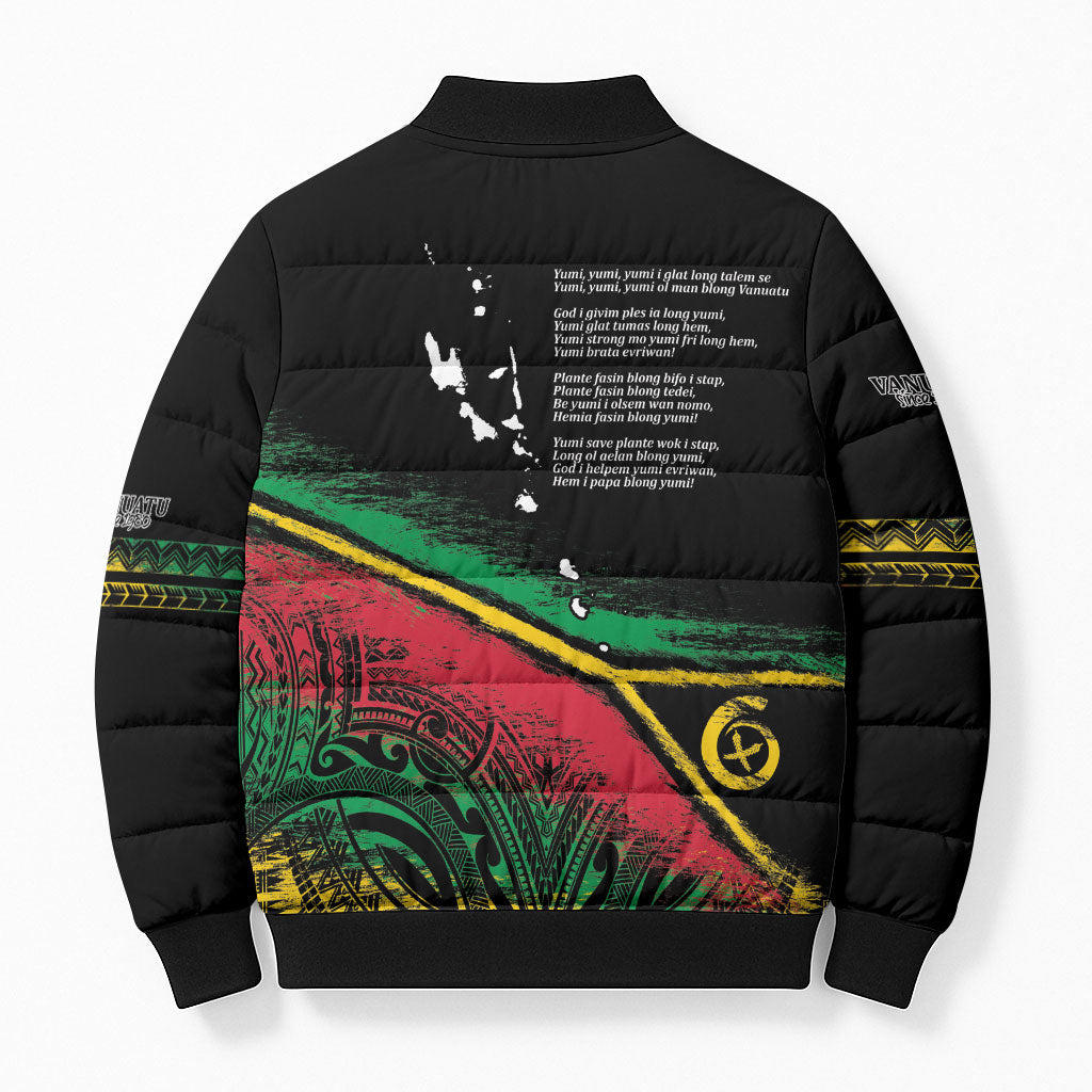 Vanuatu 46th Year Anniversary Bomber Puffer Jacket Vintage Grunge Vanuatu Flag Heritage