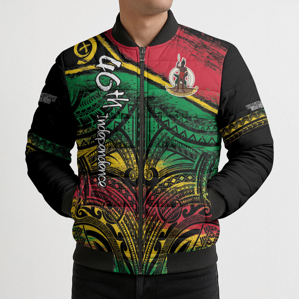 Vanuatu 46th Year Anniversary Bomber Puffer Jacket Vintage Grunge Vanuatu Flag Heritage