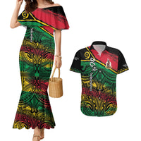 Vanuatu 46th Year Anniversary Couples Matching Mermaid Dress and Hawaiian Shirt Vintage Grunge Vanuatu Flag Heritage LT9 Black - Polynesian Pride