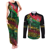 Vanuatu 46th Year Anniversary Couples Matching Tank Maxi Dress and Long Sleeve Button Shirt Vintage Grunge Vanuatu Flag Heritage LT9 Black - Polynesian Pride