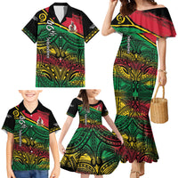 Vanuatu 46th Year Anniversary Family Matching Mermaid Dress and Hawaiian Shirt Vintage Grunge Vanuatu Flag Heritage LT9 - Polynesian Pride