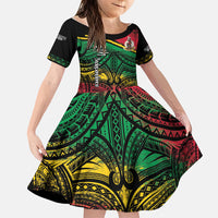 Vanuatu 46th Year Anniversary Family Matching Off The Shoulder Long Sleeve Dress and Hawaiian Shirt Vintage Grunge Vanuatu Flag Heritage LT9 Daughter's Dress Black - Polynesian Pride