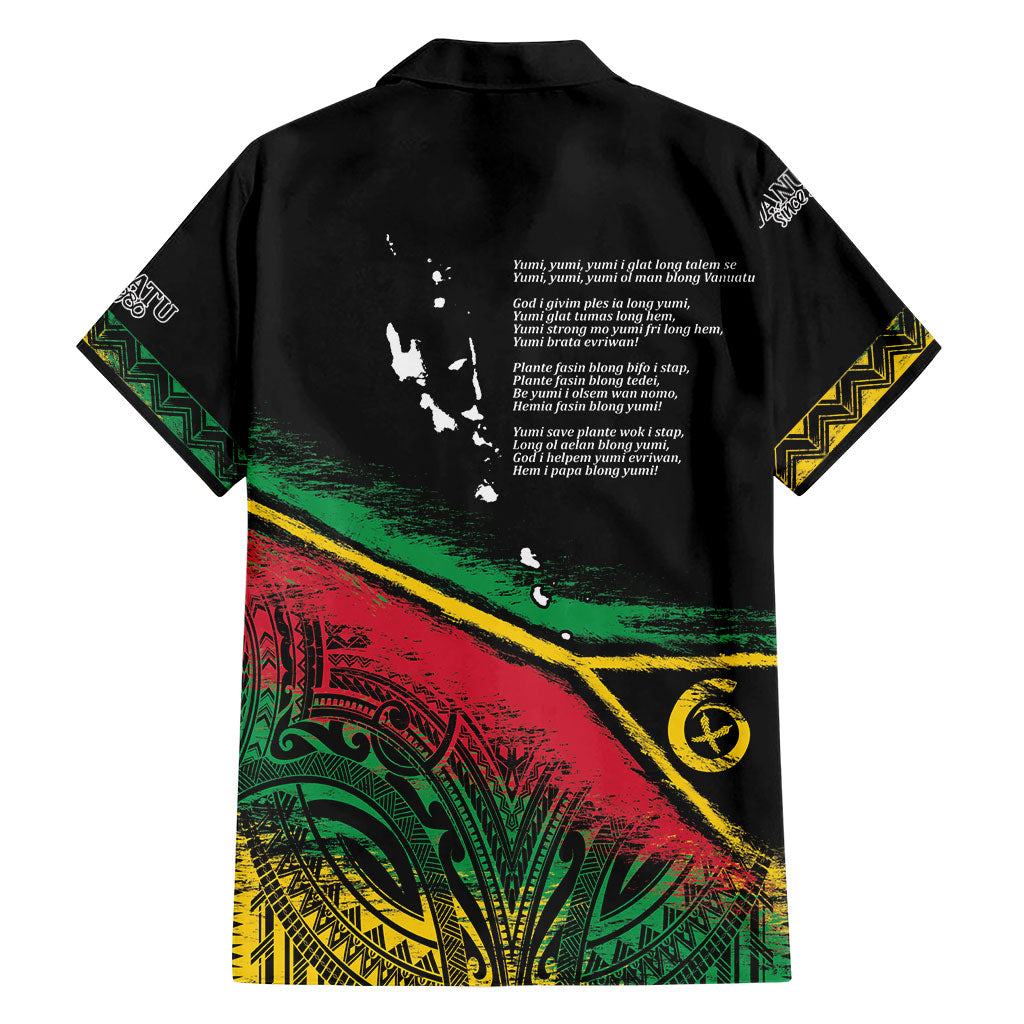 Vanuatu 46th Year Anniversary Family Matching Off Shoulder Maxi Dress and Hawaiian Shirt Vintage Grunge Vanuatu Flag Heritage LT9 - Polynesian Pride