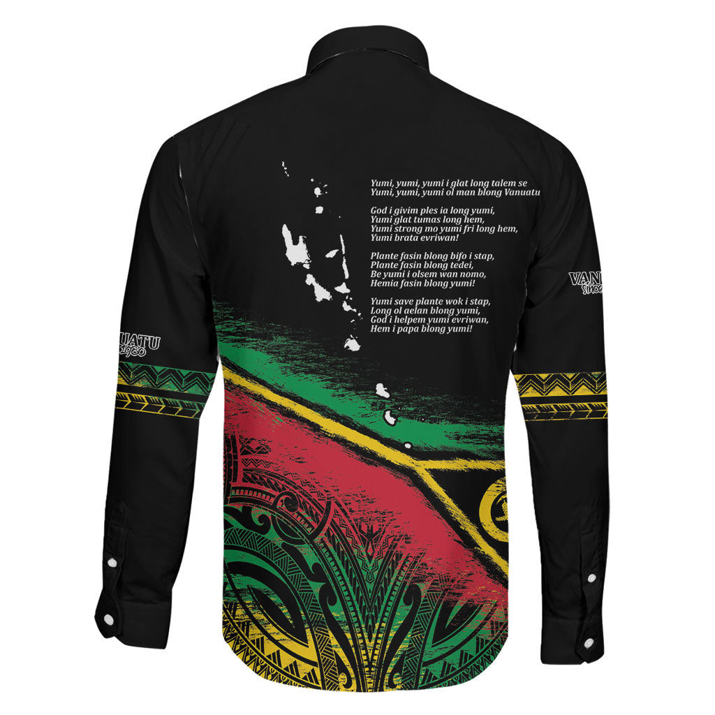 Vanuatu 46th Year Anniversary Family Matching Off Shoulder Short Dress and Hawaiian Shirt Vintage Grunge Vanuatu Flag Heritage LT9 - Polynesian Pride
