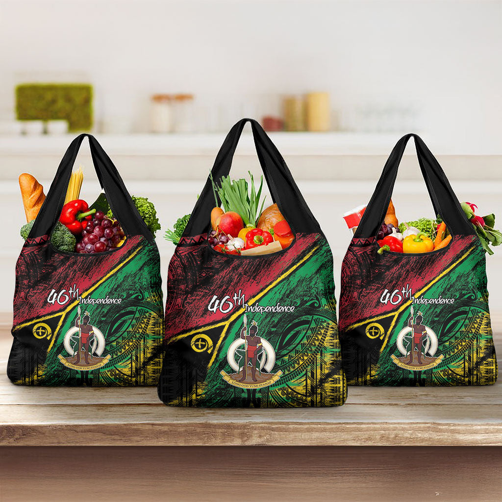 Vanuatu 46th Year Anniversary Grocery Bag Vintage Grunge Vanuatu Flag Heritage