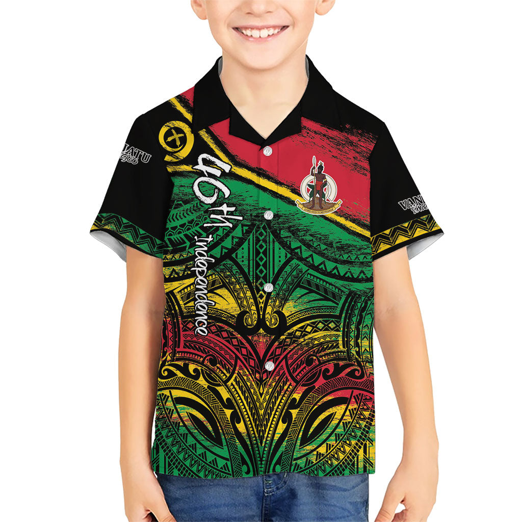 Vanuatu 46th Year Anniversary Kid Hawaiian Shirt Vintage Grunge Vanuatu Flag Heritage