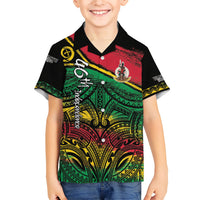 Vanuatu 46th Year Anniversary Kid Hawaiian Shirt Vintage Grunge Vanuatu Flag Heritage
