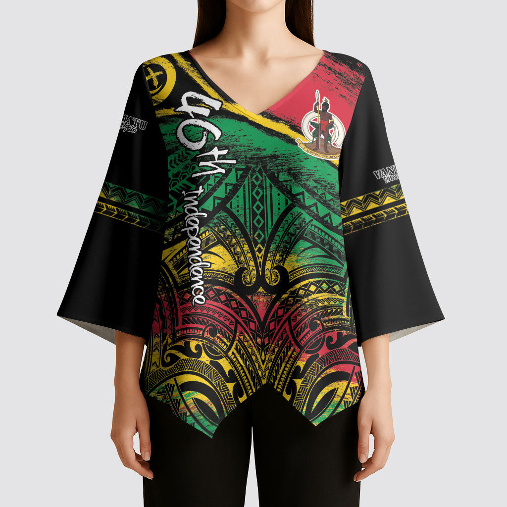 Vanuatu 46th Year Anniversary Kimono Sleeve Blouse Vintage Grunge Vanuatu Flag Heritage