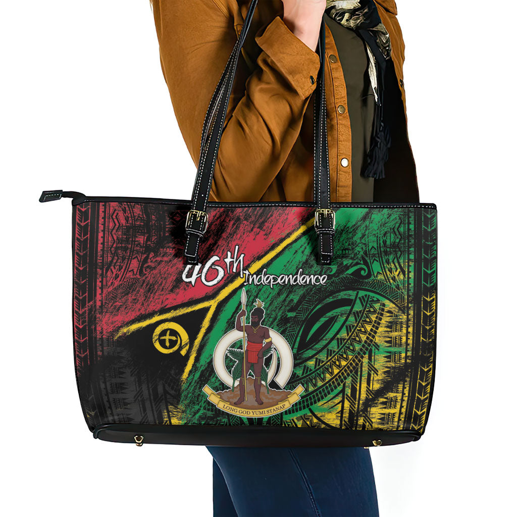 Vanuatu 46th Year Anniversary Leather Tote Bag Vintage Grunge Vanuatu Flag Heritage