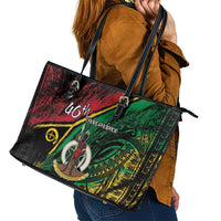 Vanuatu 46th Year Anniversary Leather Tote Bag Vintage Grunge Vanuatu Flag Heritage