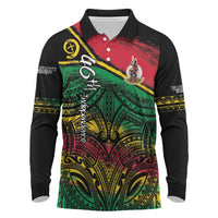 Vanuatu 46th Year Anniversary Long Sleeve Polo Shirt Vintage Grunge Vanuatu Flag Heritage LT9 Black - Polynesian Pride