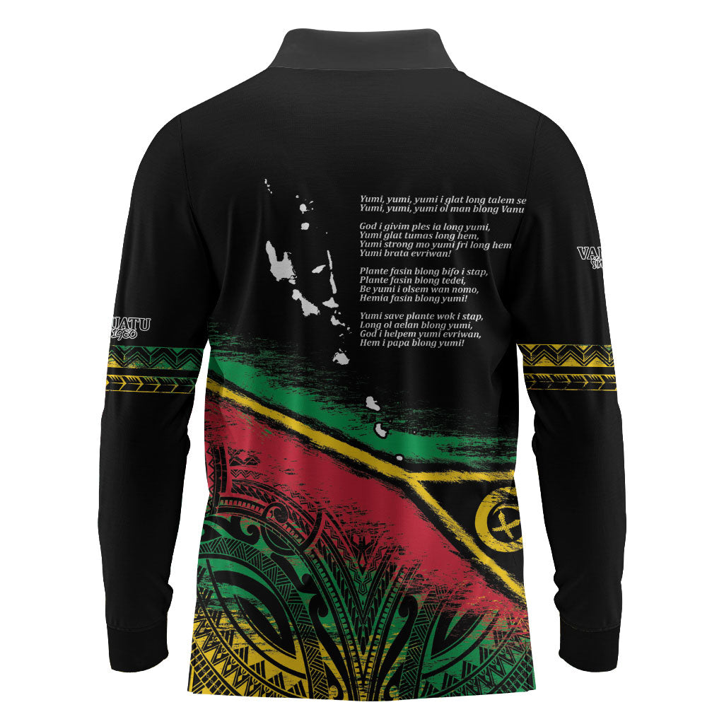 Vanuatu 46th Year Anniversary Long Sleeve Polo Shirt Vintage Grunge Vanuatu Flag Heritage LT9 - Polynesian Pride