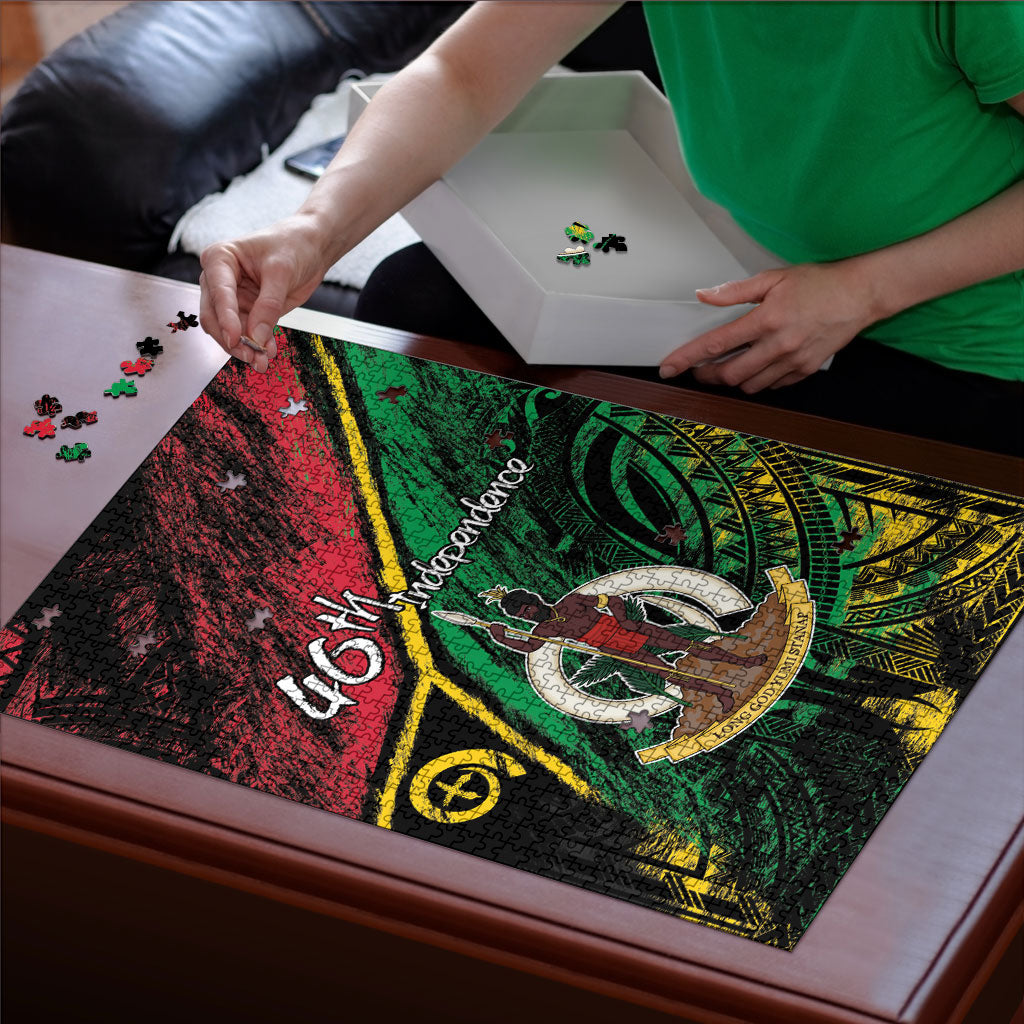 Vanuatu 46th Year Anniversary Puzzle Vintage Grunge Vanuatu Flag Heritage