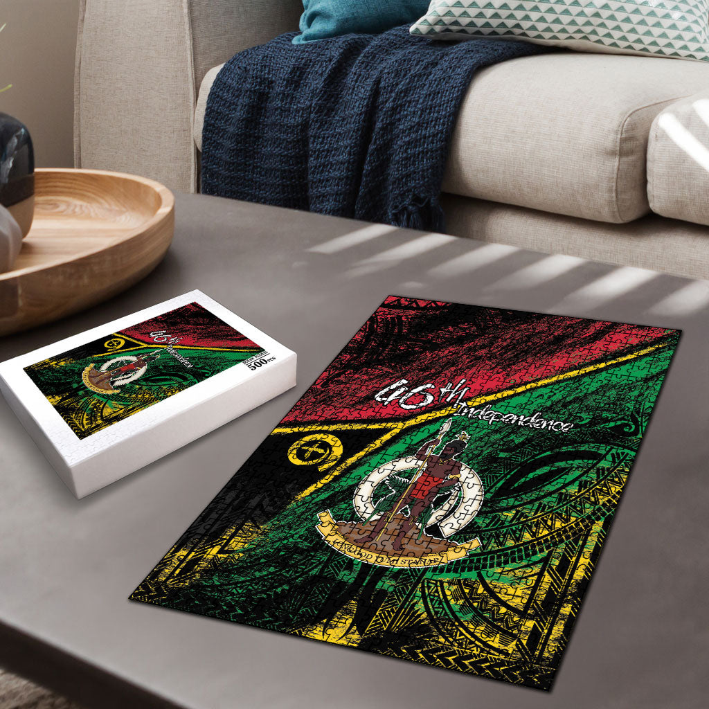 Vanuatu 46th Year Anniversary Puzzle Vintage Grunge Vanuatu Flag Heritage