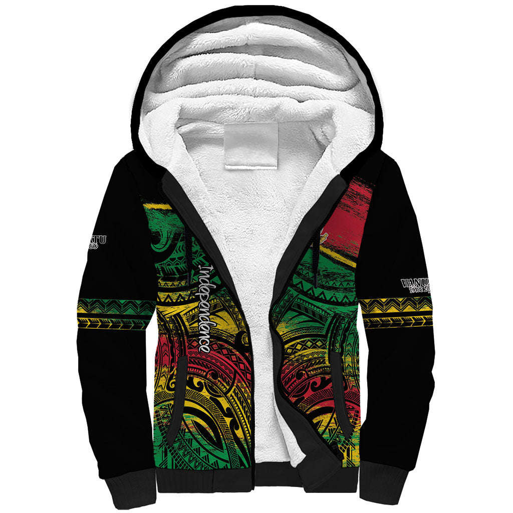 Vanuatu 46th Year Anniversary Sherpa Hoodie Vintage Grunge Vanuatu Flag Heritage