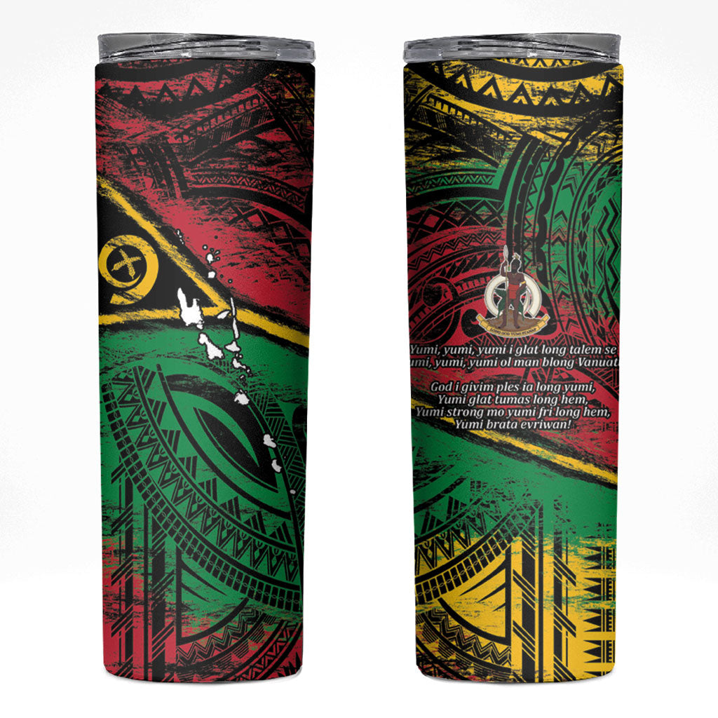 Vanuatu 46th Year Anniversary Skinny Tumbler Vintage Grunge Vanuatu Flag Heritage LT9 Black - Polynesian Pride