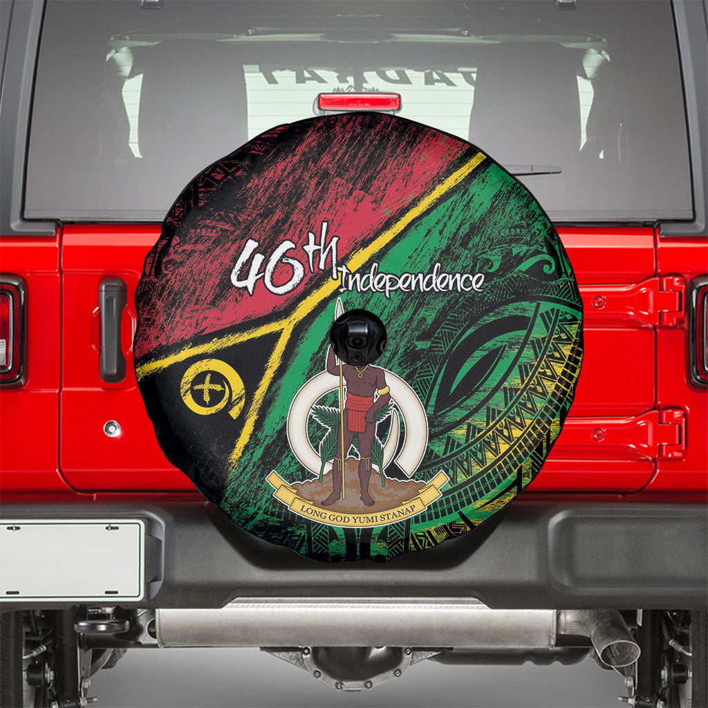 Vanuatu 46th Year Anniversary Spare Tire Cover Vintage Grunge Vanuatu Flag Heritage