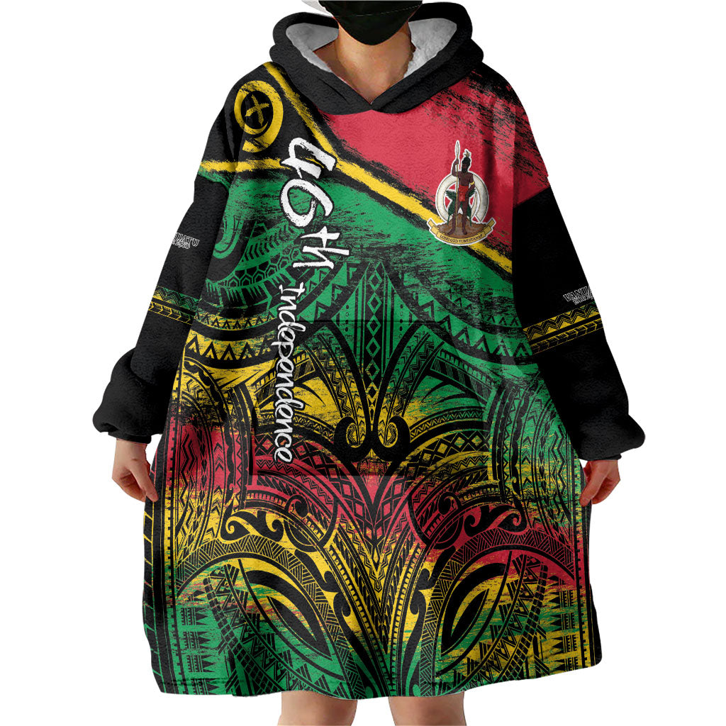 Vanuatu 46th Year Anniversary Wearable Blanket Hoodie Vintage Grunge Vanuatu Flag Heritage LT9 - Polynesian Pride