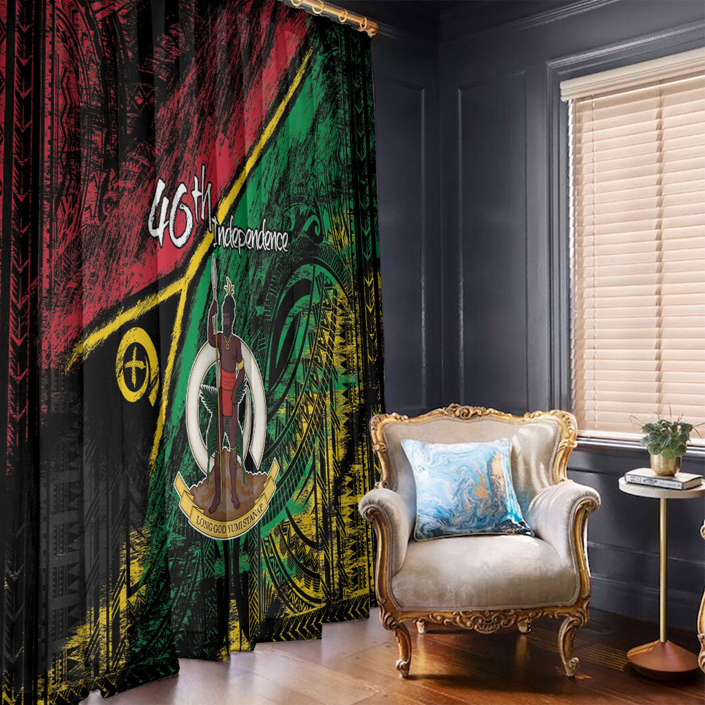Vanuatu 46th Year Anniversary Window Curtain Vintage Grunge Vanuatu Flag Heritage LT9 - Polynesian Pride