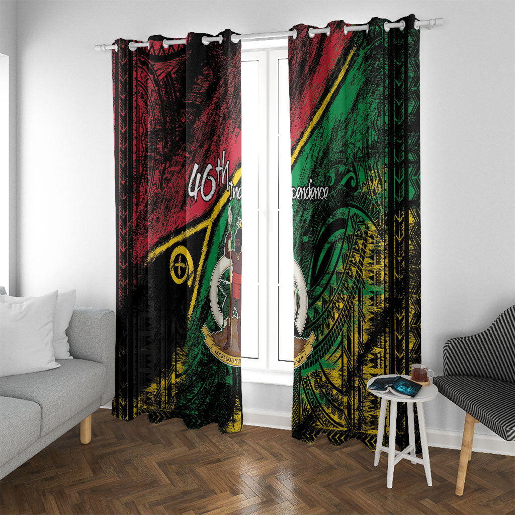 Vanuatu 46th Year Anniversary Window Curtain Vintage Grunge Vanuatu Flag Heritage LT9 With Grommets Black - Polynesian Pride