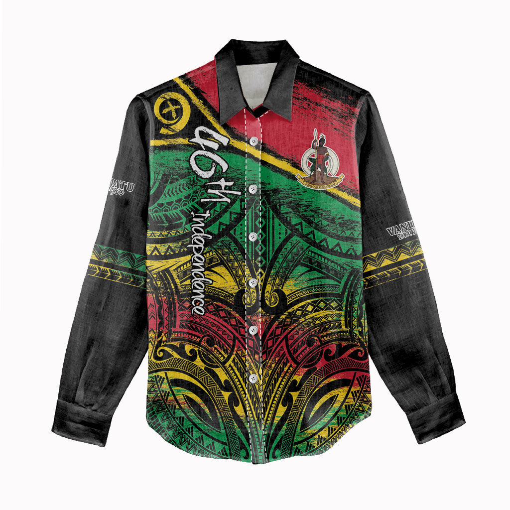 Vanuatu 46th Year Anniversary Women Casual Shirt Vintage Grunge Vanuatu Flag Heritage LT9 - Polynesian Pride